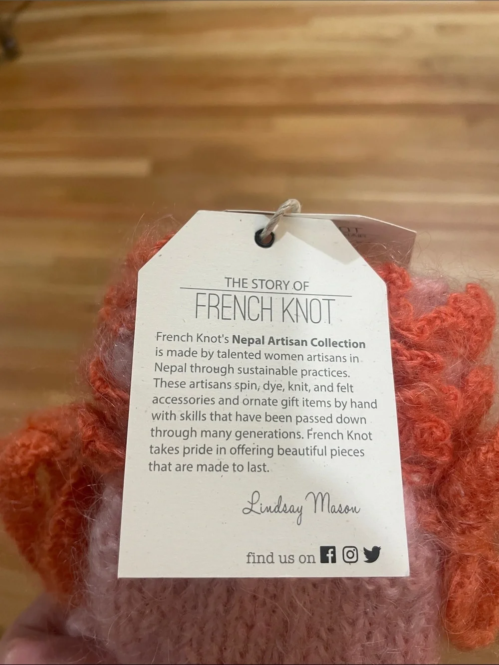 NEW French Knot Handknit Pink & Orange Mohair Handwarmer Gloves with Bow Detail